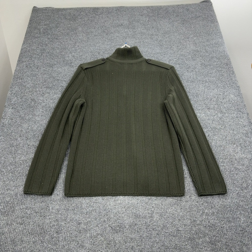 Banana Republic Sweater Men L Green Merino Wool Ribbed Mock Neck Button Military - Picture 5 of 7